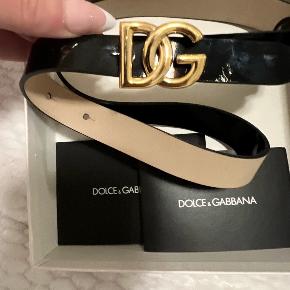 Dolce & Gabbana Glossy Black Belt with Gold Logo